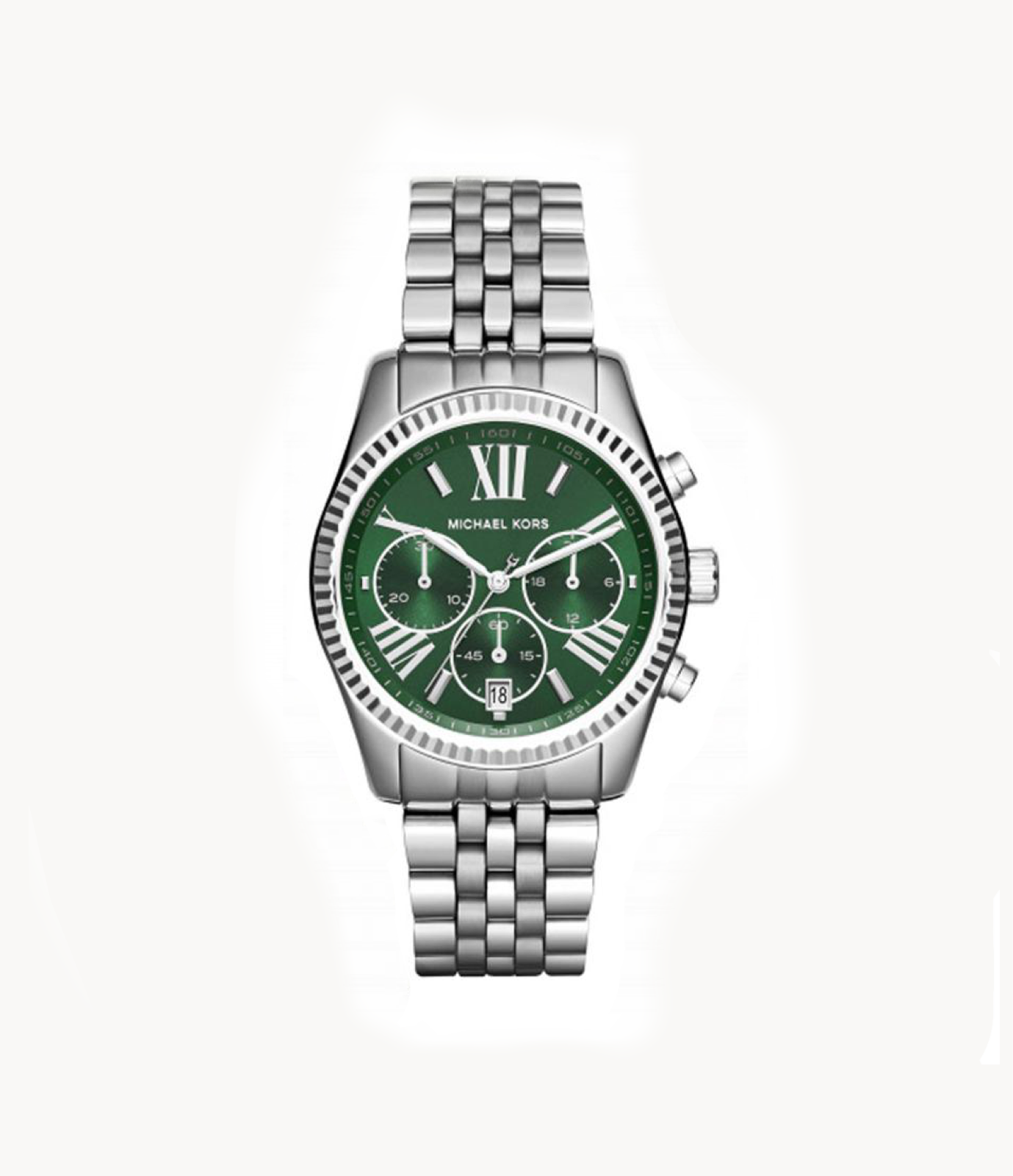 Michael Kors Silver Tone Lexington Olive Green Dial Watch