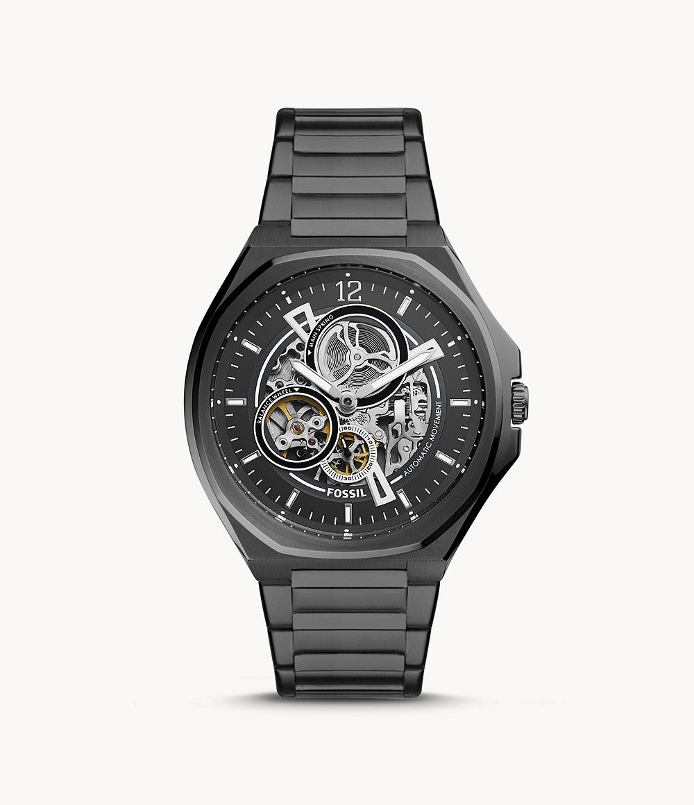 Fossil Evanston Automatic Black Stainless Steel Watch