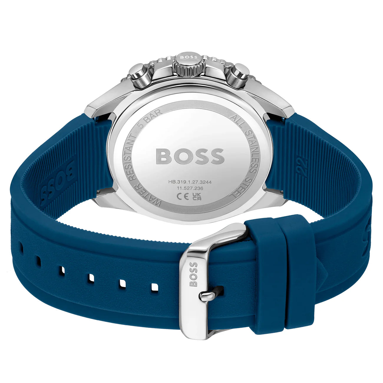Hugo Boss Blue Silicone Black Dial Chronograph Men's Watch
