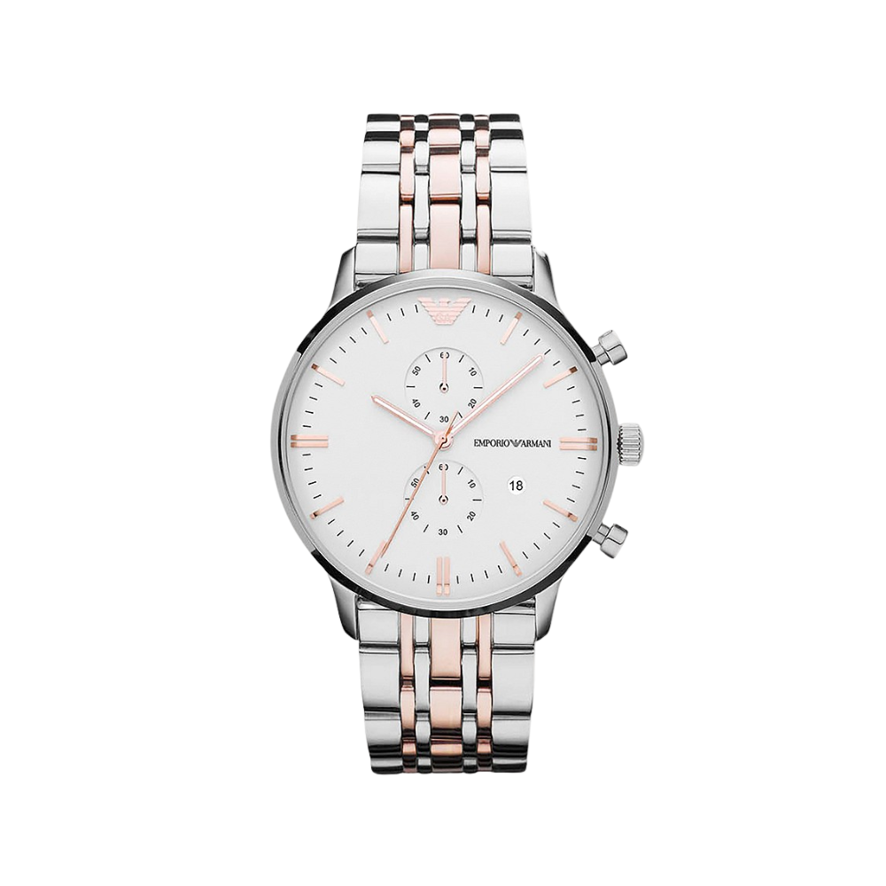 Emporio Armani White Dial Two Tone Mens Watch