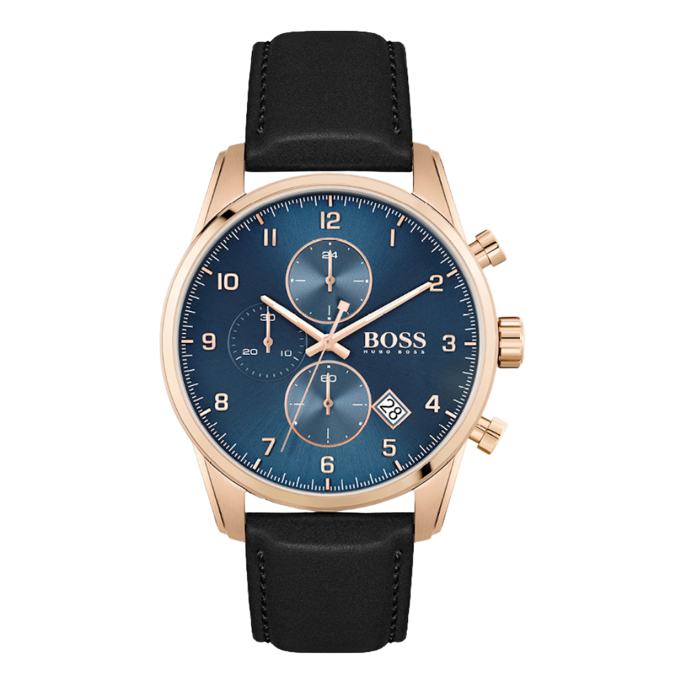 Hugo Boss Skymaster Black Leather Mens Watch