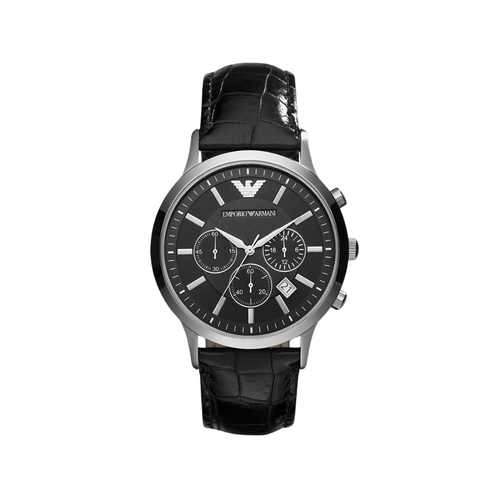 Emporio Armani Men's Chronograph Black Leather Watch