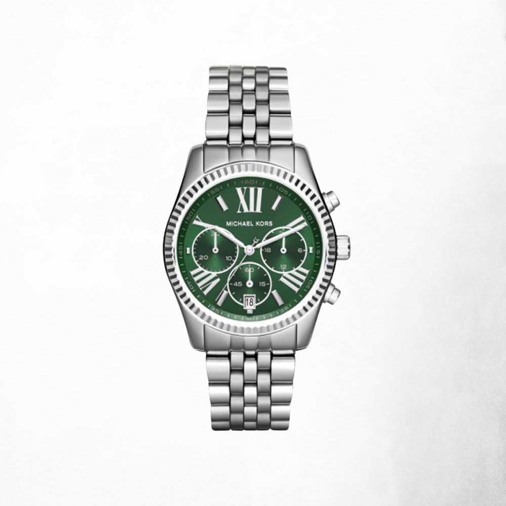 Michael Kors Silver-Tone Lexington Olive Green Dial Watch