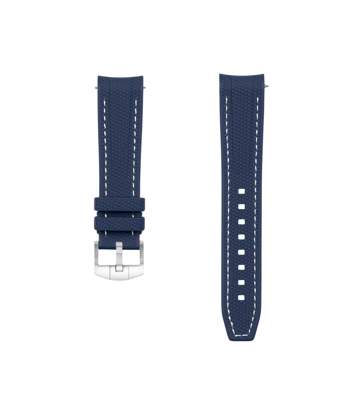 Curved Premium Rubber Strap - Navy White & White Stitches