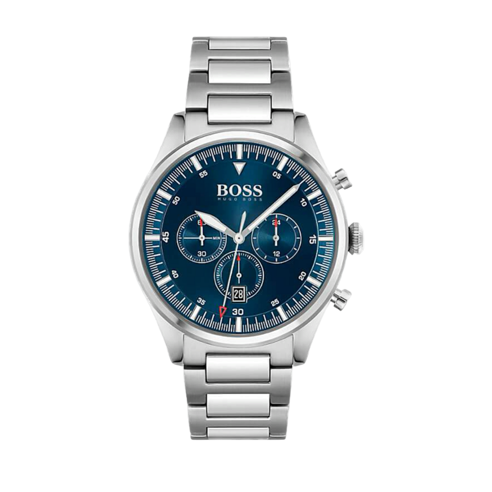 Hugo Boss Pioneer Blue Dial Silver Steel Strap Watch