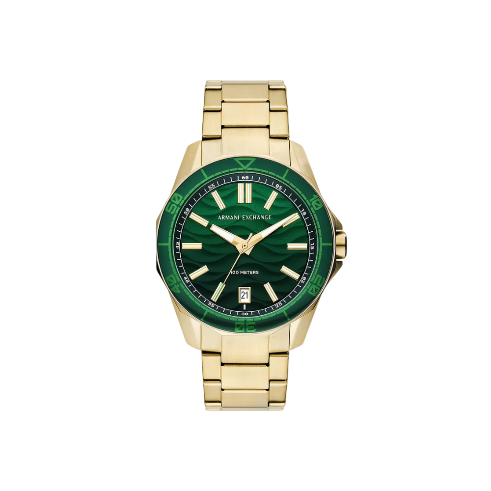 Armani Exchange Three Hand Date Gold-Tone Stainless Steel Watch