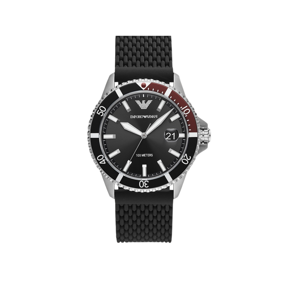 Emporio Armani Three-Hand Black Mesh Silicone Watch