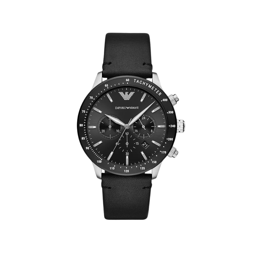 Emporio Armani Men's Chronograph Black Leather Watch