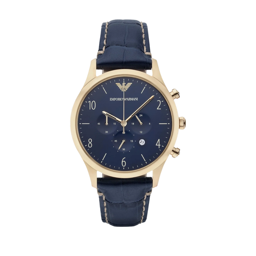Emporio Armani Mens Quartz Leather Strap Blue Dial Watch