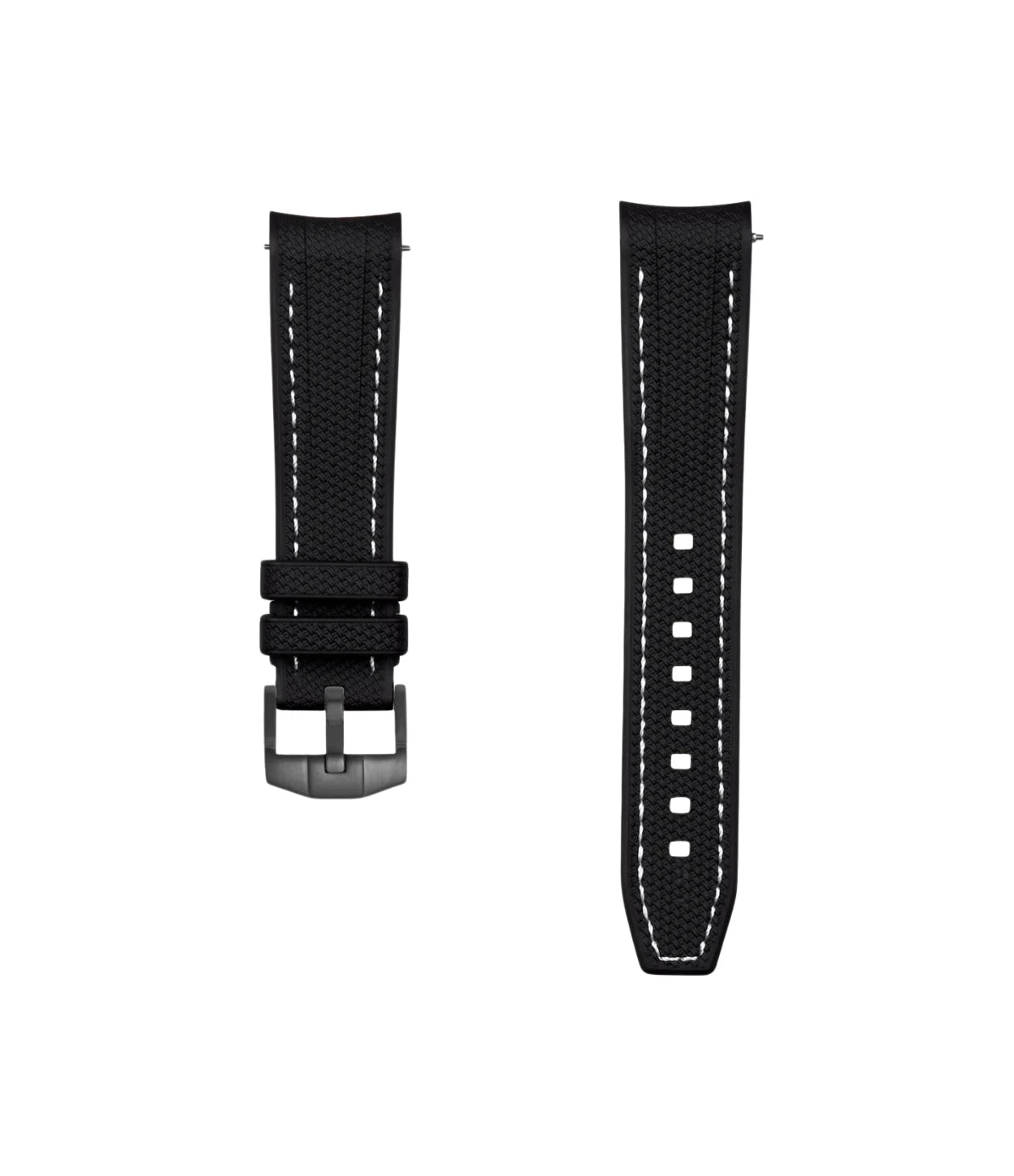 Curved Premium Rubber Strap - Black & White Stitches
