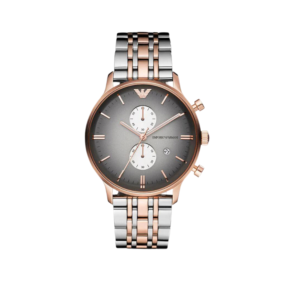 Emporio Armani Gray Dial Two Tone Mens Watch