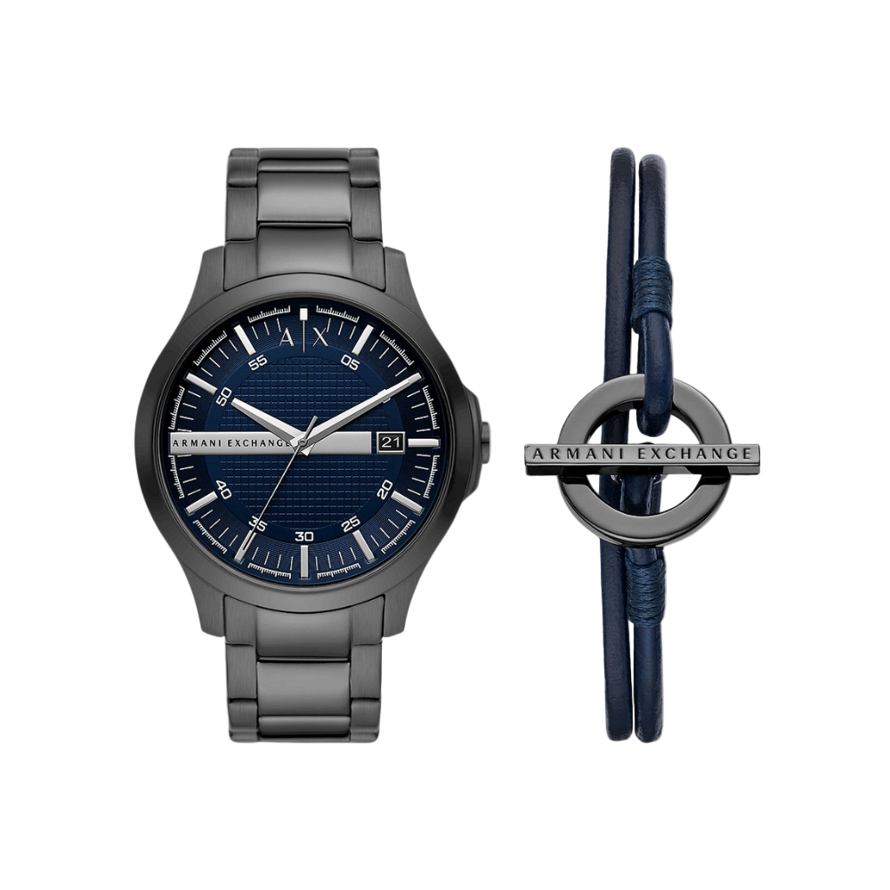Armani Exchange Hampton Blue Dial Watch And Bracelet Set