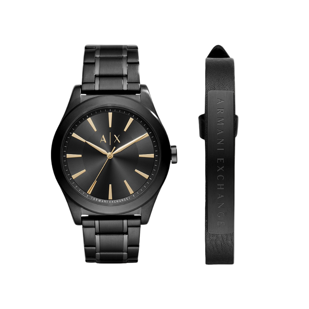 Armani Exchange Matte Black Watch And Bracelet Set