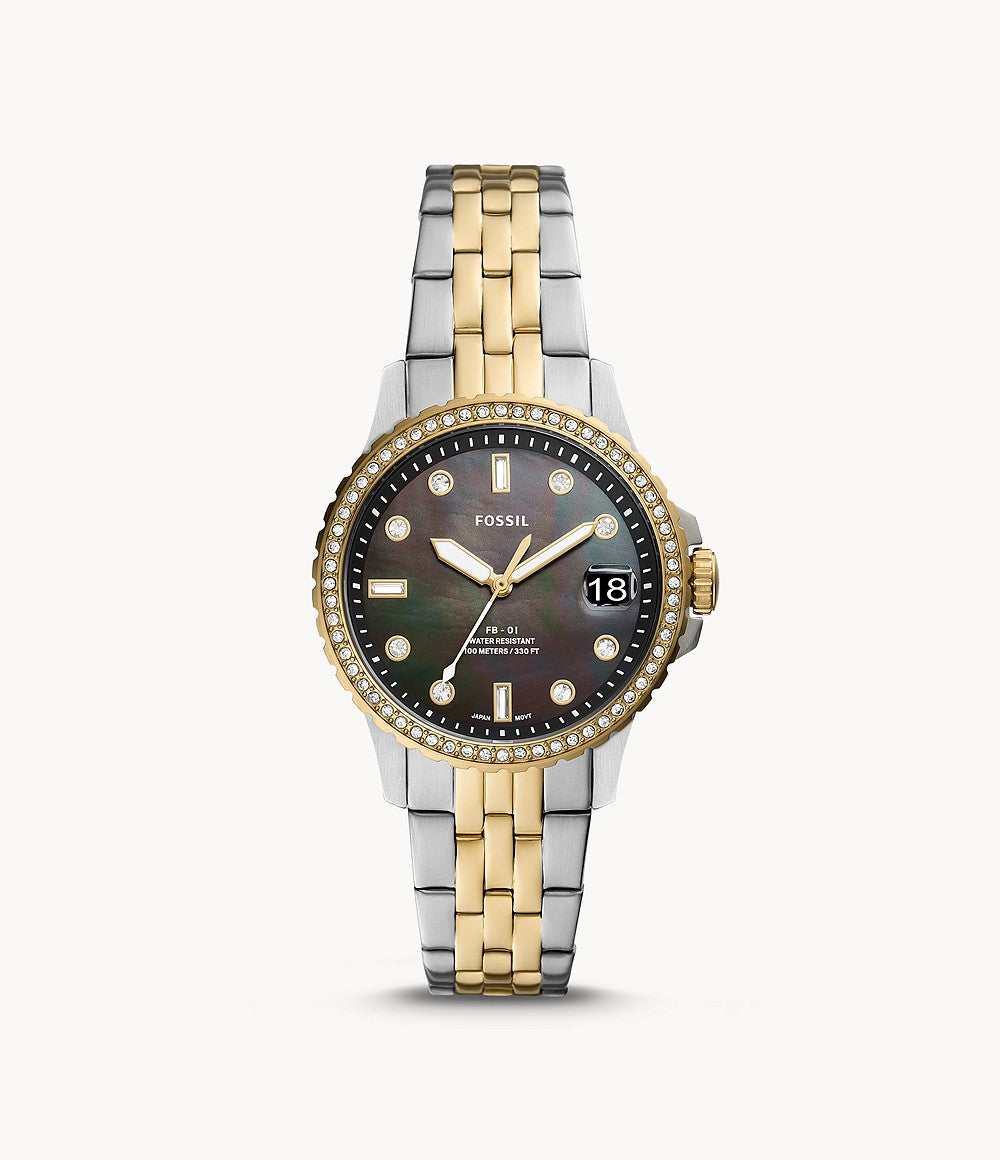 Fossil Fb-01 Crystal Mother Of Pearl Dial Ladies Watch