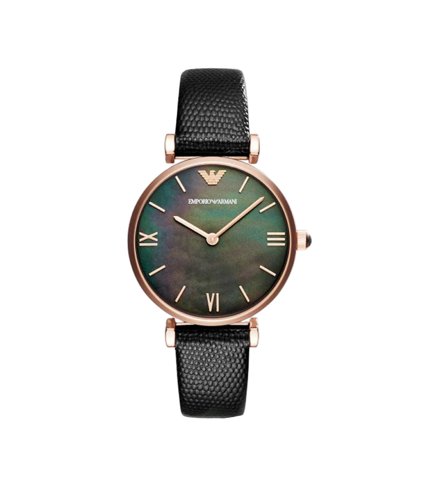 Emporio Armani Women'S Two-Hand Black Leather Watch