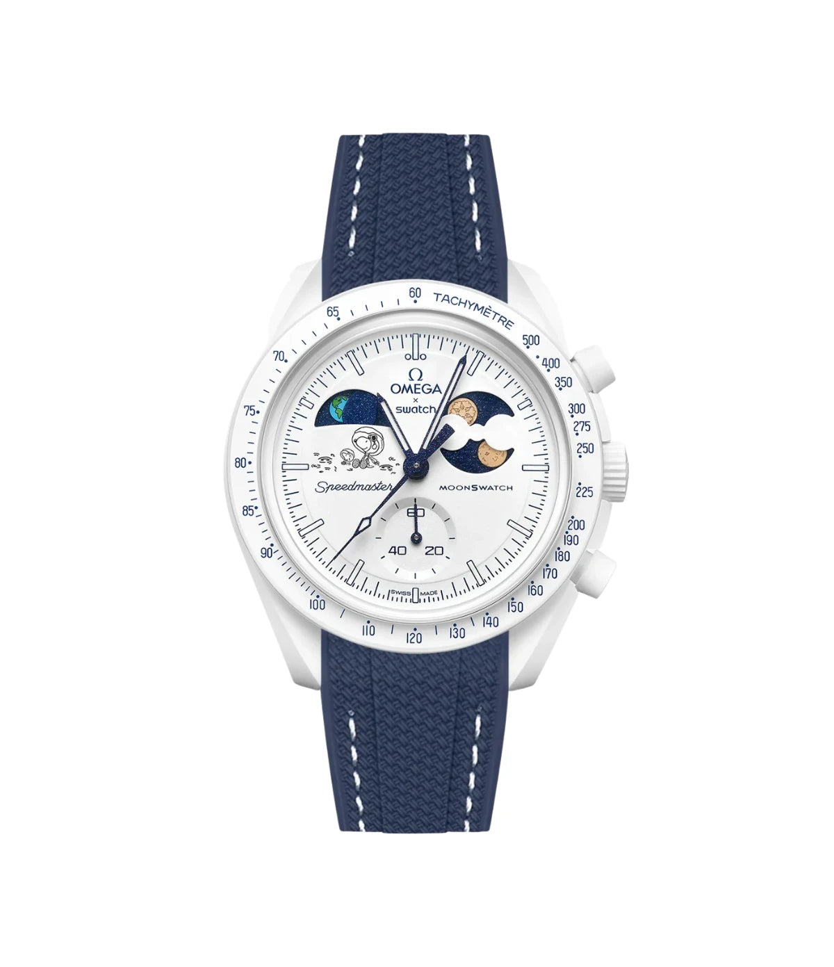 Curved Premium Rubber Strap - Navy White & White Stitches