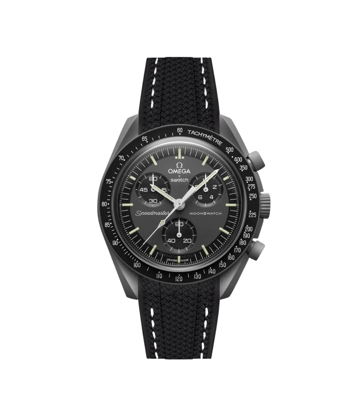 Curved Premium Rubber Strap - Black & White Stitches