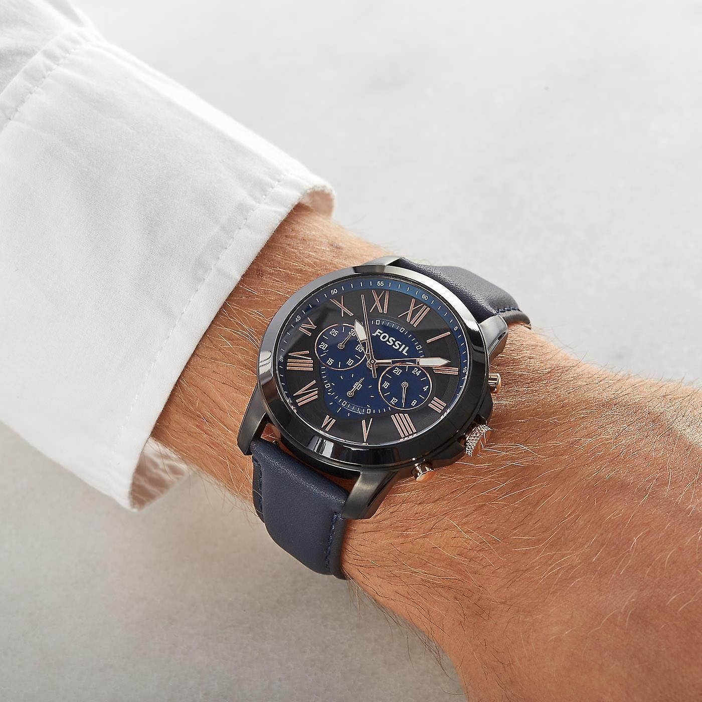 Fossil Grant Chronograph Blue Leather Watch