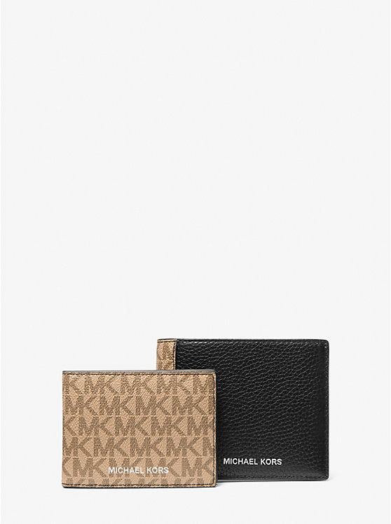 Pebbled Leather And Logo Billfold Wallet With Passcase