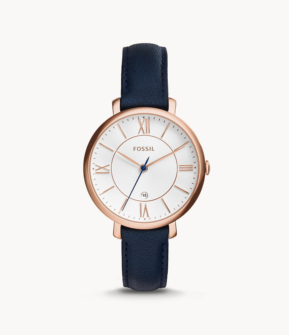 Fossil Jacqueline Three-Hand Date Navy Leather Watch
