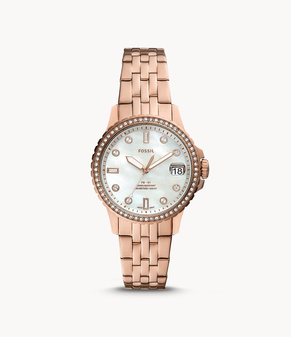 Fossil Fb-01 Crystal Mother Of Pearl Dial Ladies Watch
