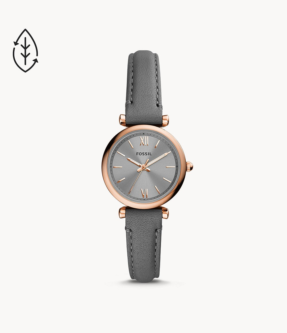 Fossil Carlie Mini Three-Hand Gray Leather Watch