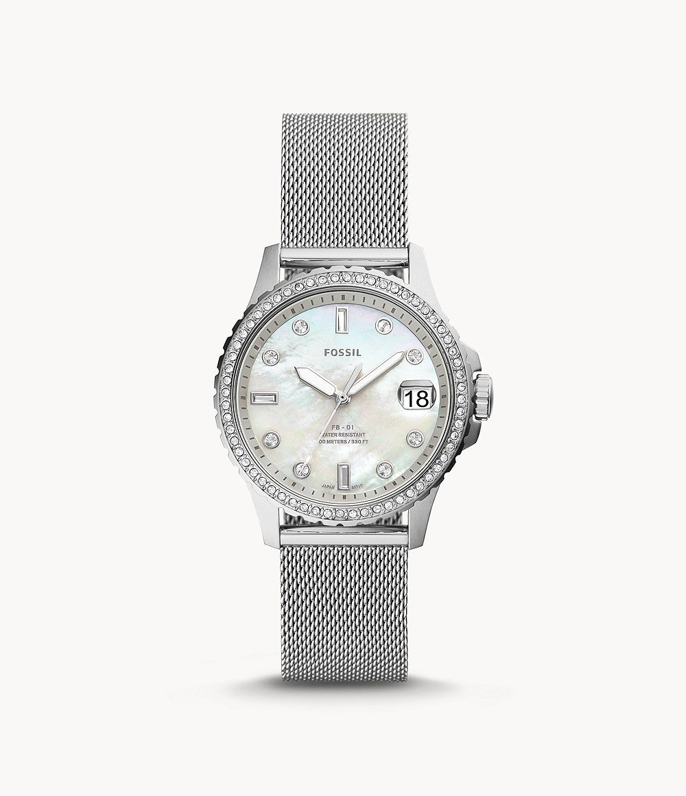 Fossil Fb-01 Crystal Mother Of Pearl Dial Ladies Watch