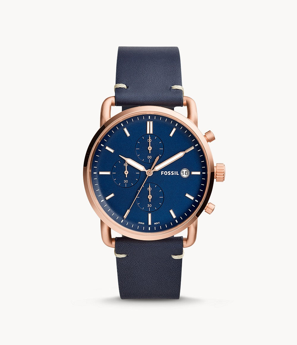 Fossil The Commuter Chronograph Navy Leather Watch
