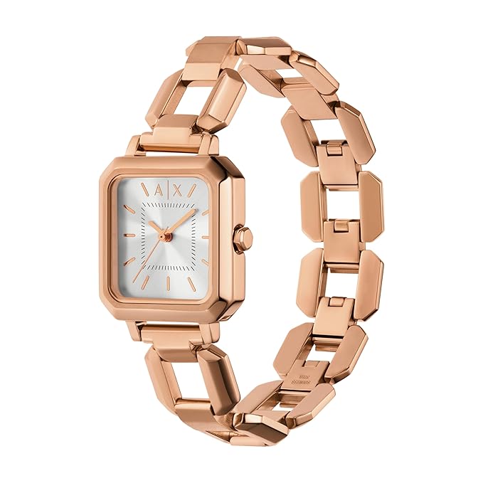Armani Exchange Leila Three-Hand Rose Gold-Tone Watch with Necklace