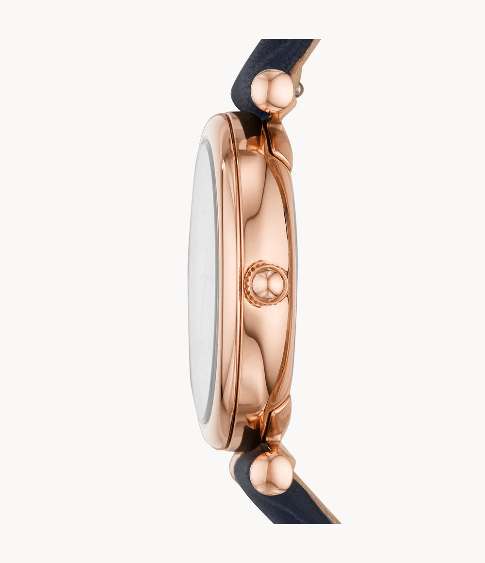 Fossil Carlie Mini Three-Hand Navy Leather Watch