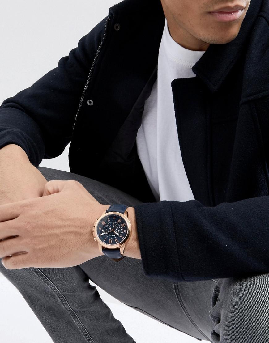 Fossil Grant Sport Chronograph Blue Leather Men's Watch