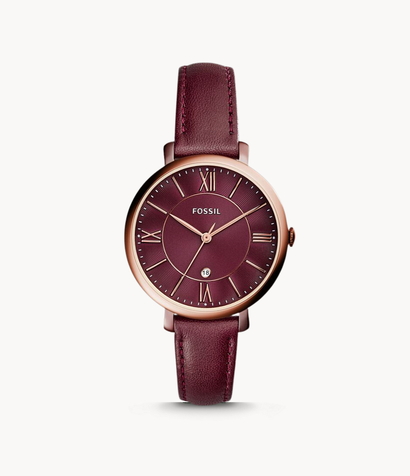 Fossil Jacqueline Three-Hand Date Burgundy Leather Watch