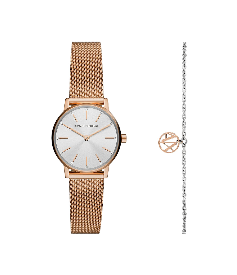 Armani Exchange Rose Gold-Tone Watch And Bracelet