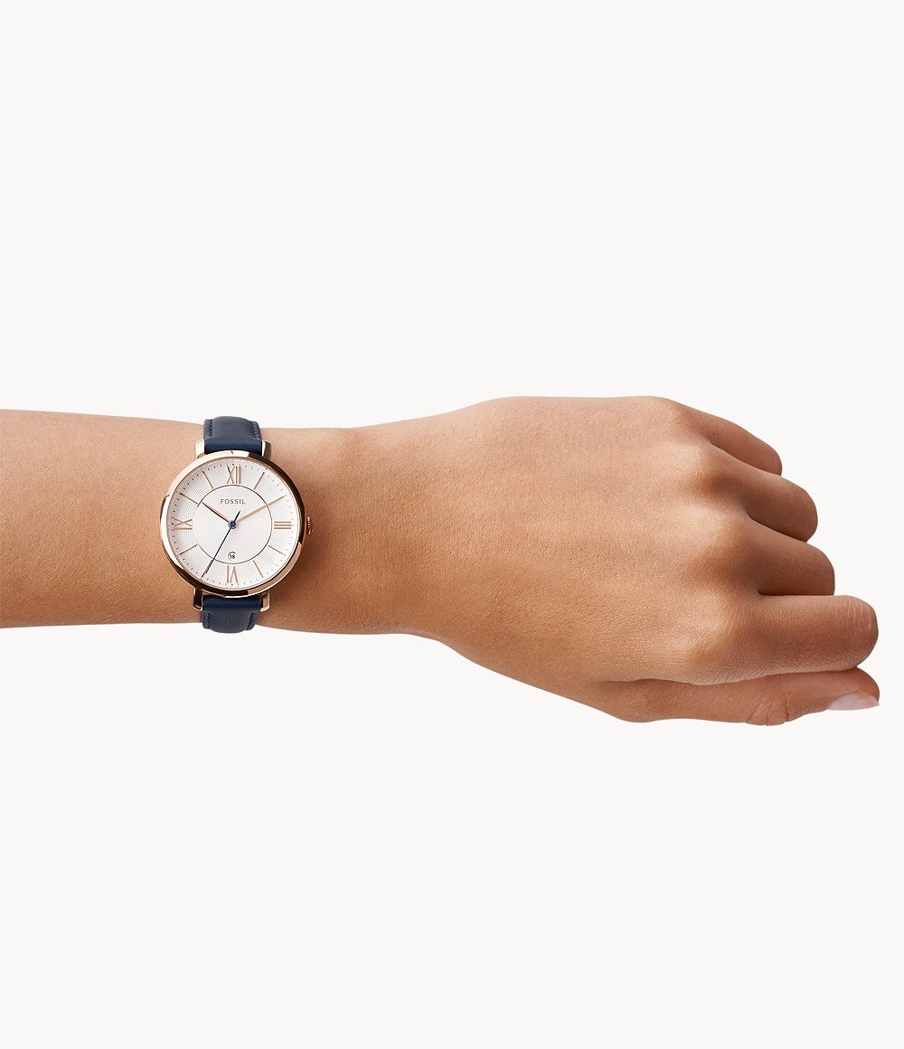 Fossil Jacqueline Three-Hand Date Navy Leather Watch