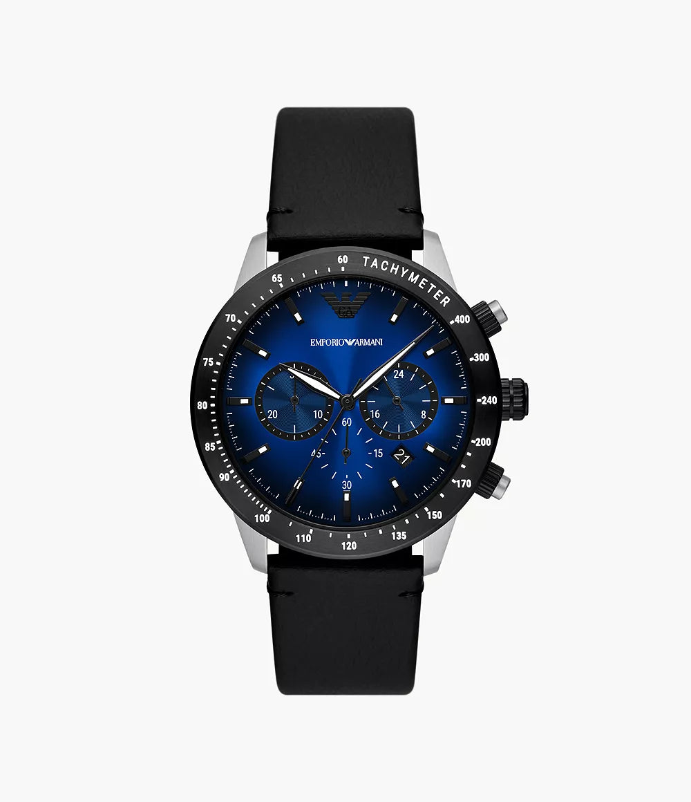 Emporio Armani Chronograph Black Leather Watch