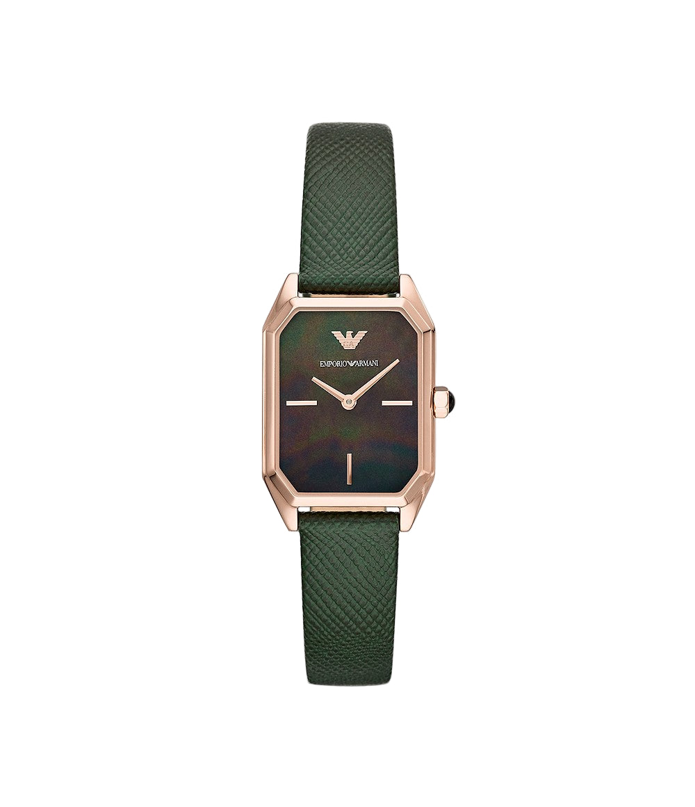 Emporio Armani Women'S Two-Hand Green Leather Watch