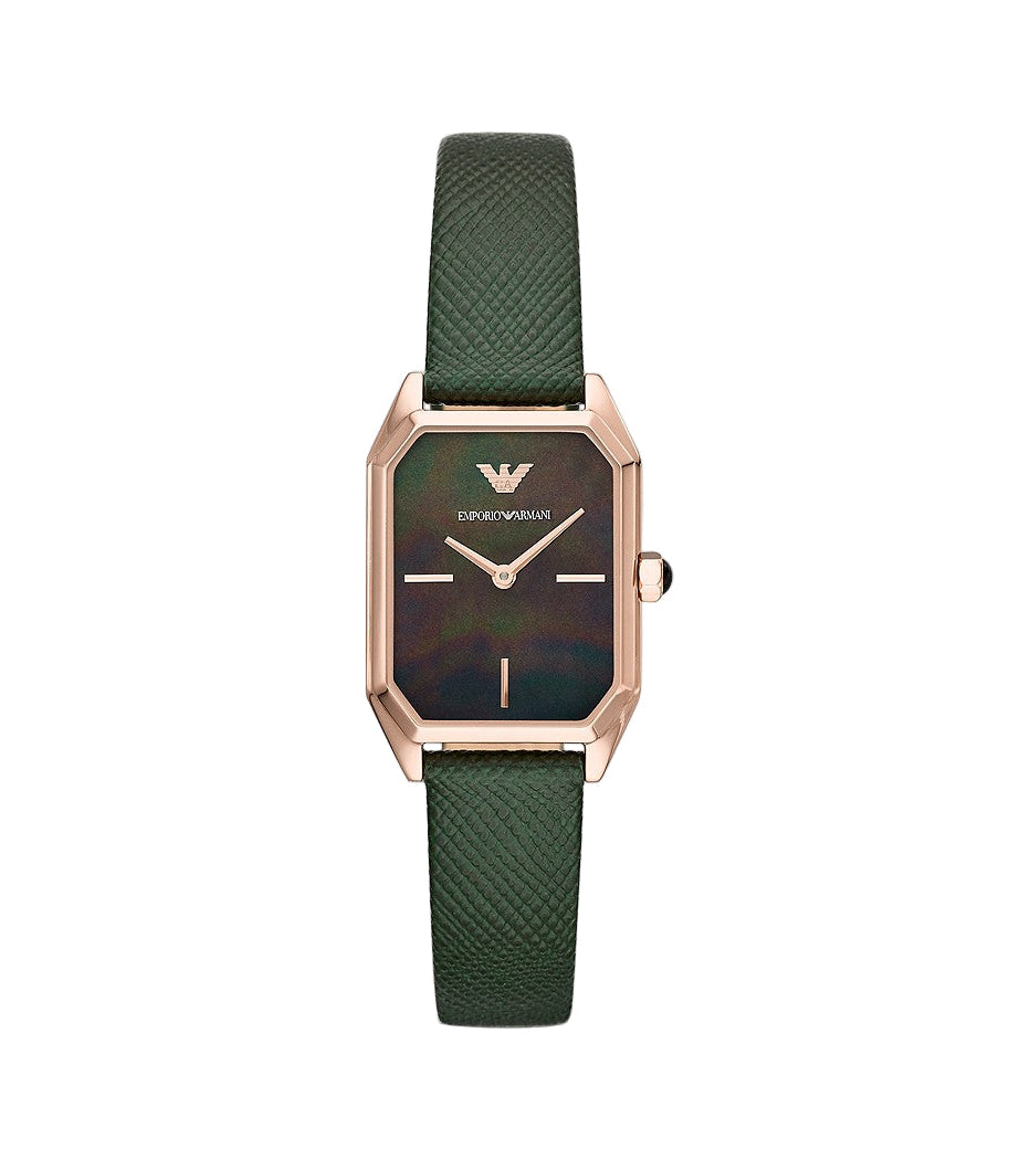 Emporio Armani Women'S Two-Hand Green Leather Watch