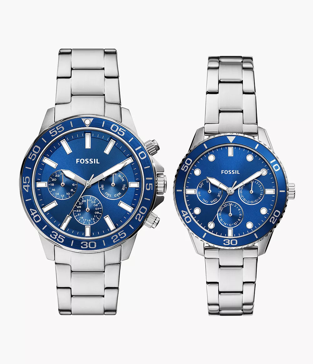 Fossil His and Hers Multifunction Stainless Steel Watch Box Set