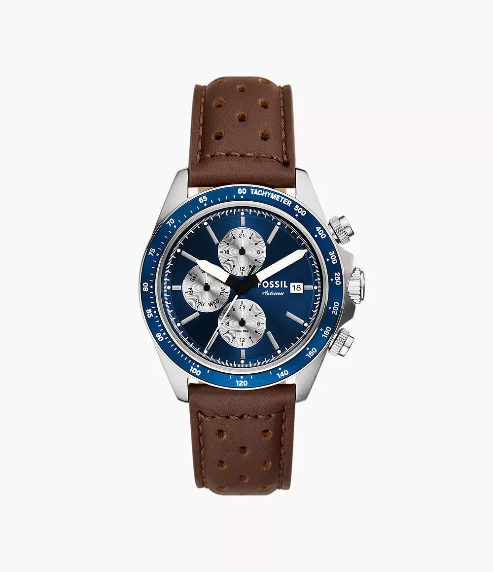 Autocross Multifunction Brown Leather Watch