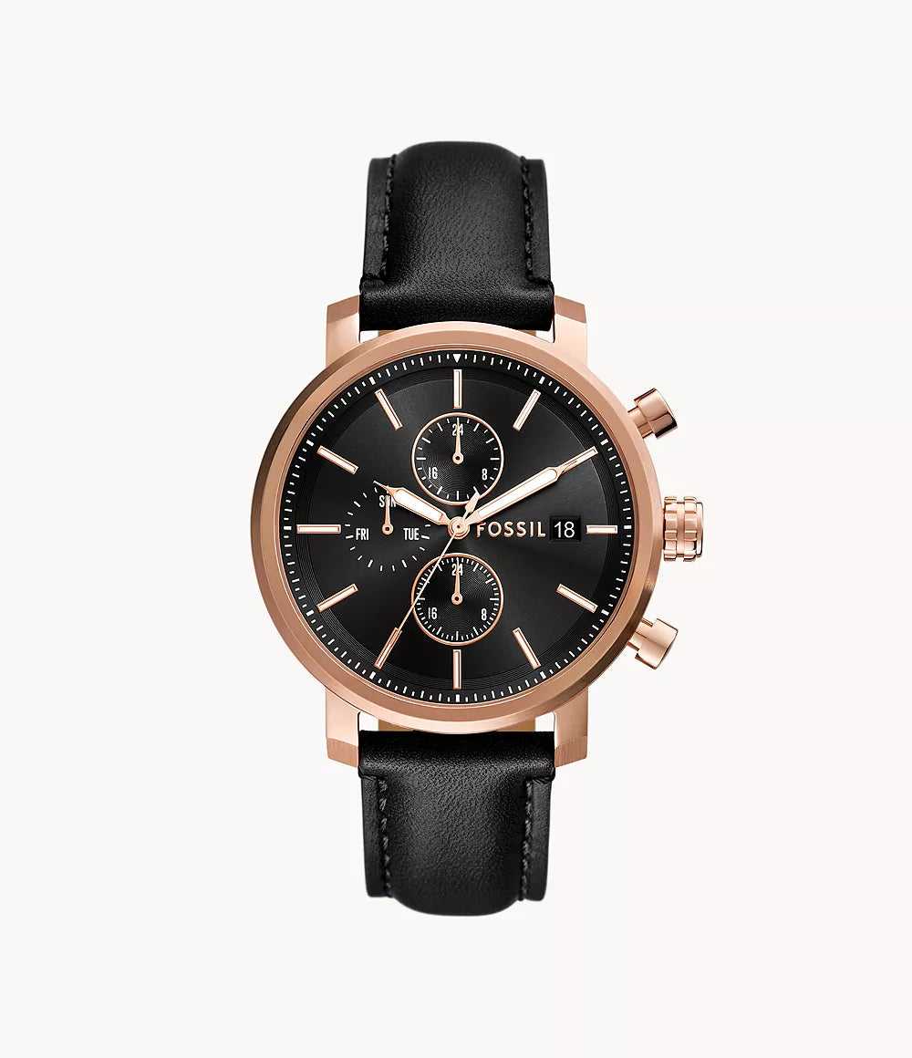 Rhett Multifinction Black Leather Watch