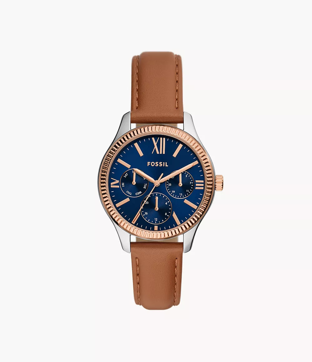 Rye Multifunction Brown Leather Watch