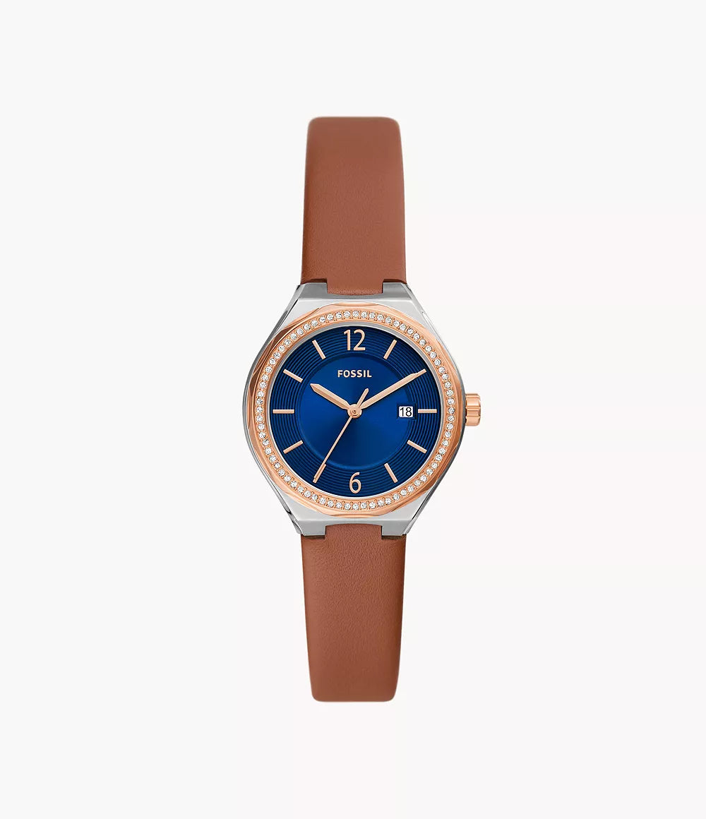 Eevie Three-hand Date Brown Leather Watch