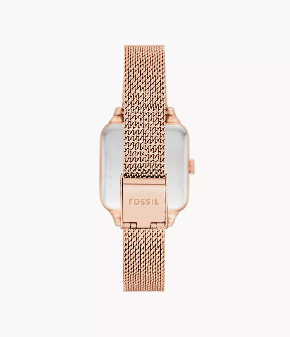 Colleen Three-Hand Rose Gold-Tone Stainless Steel Mesh Watch
