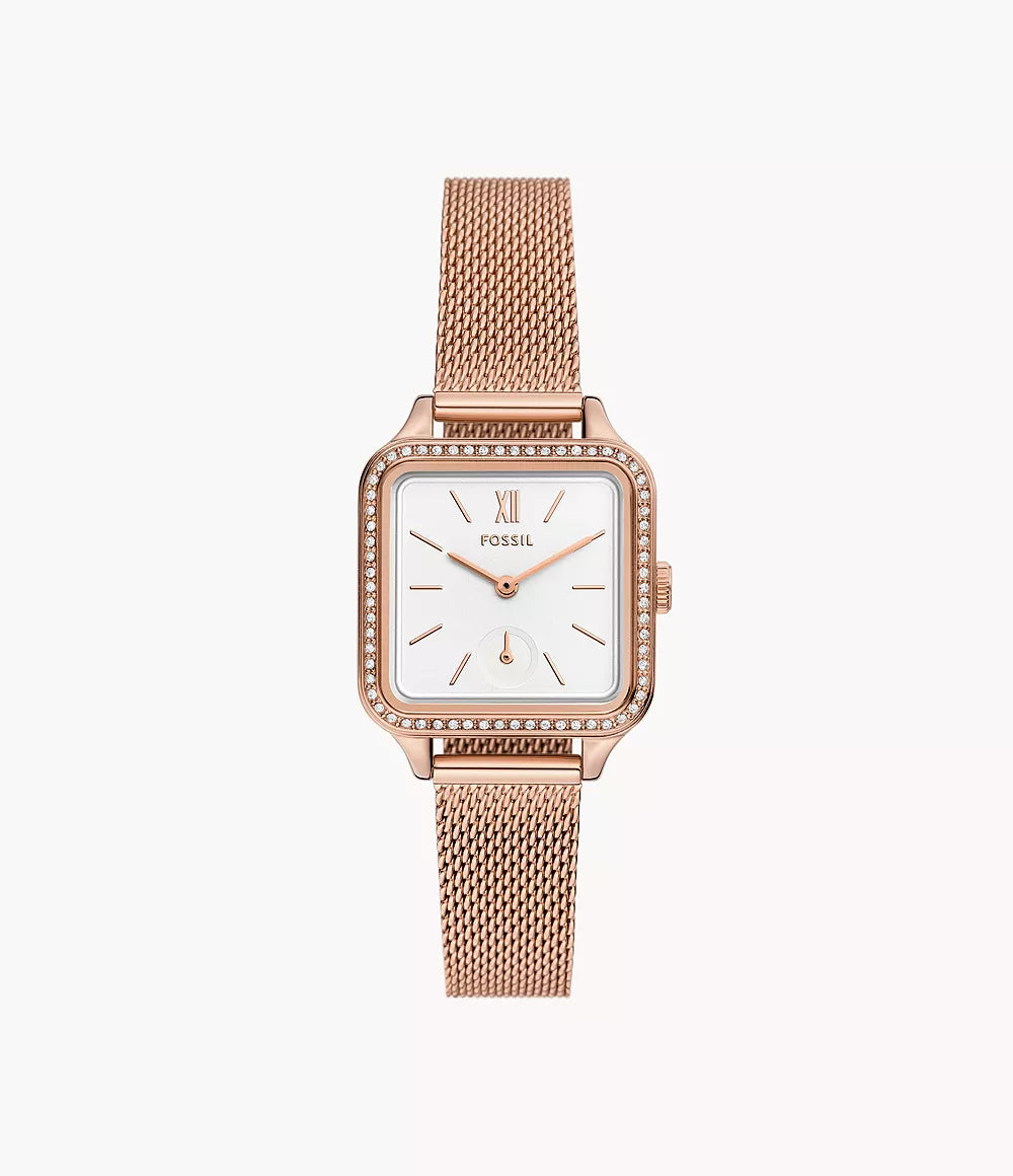 Colleen Three-Hand Rose Gold-Tone Stainless Steel Mesh Watch