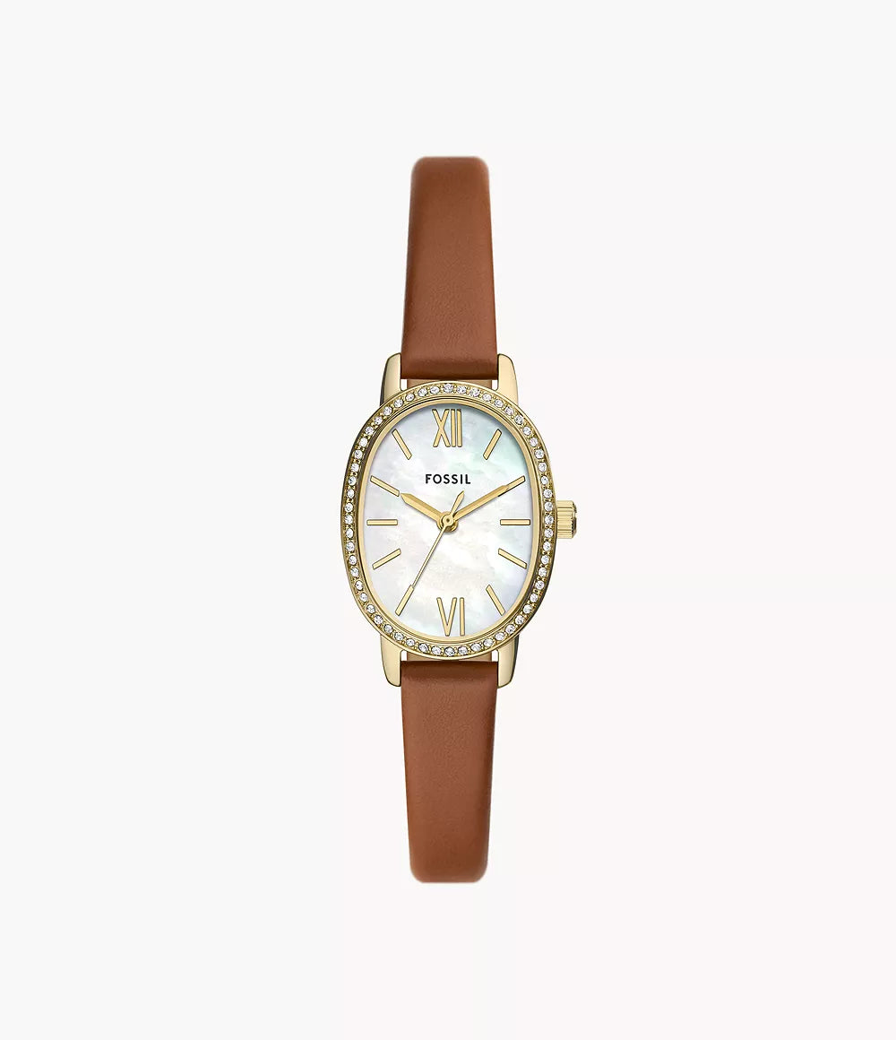 Penny Three-Hand Medium Brown Leather Watch