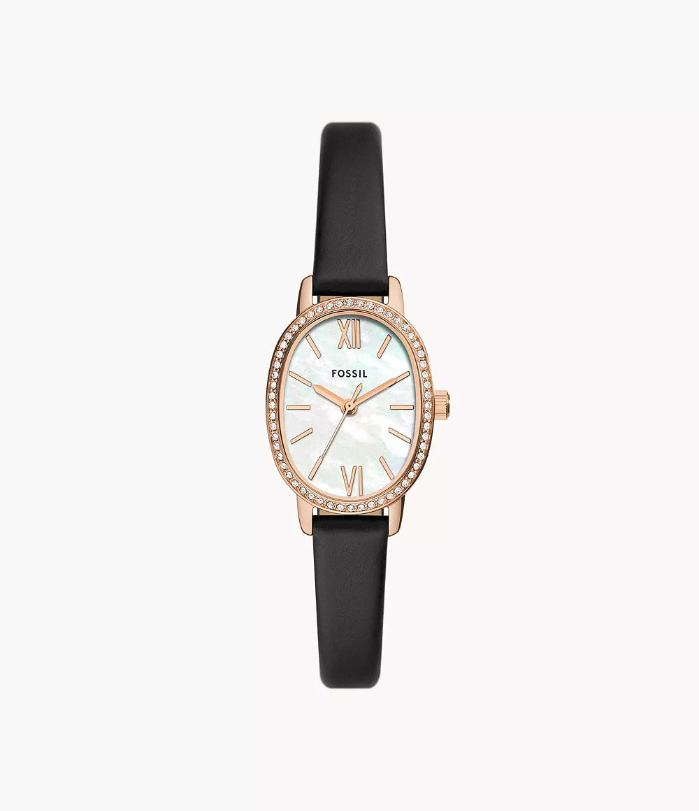 Penny Three-Hand Medium Black Leather Watch
