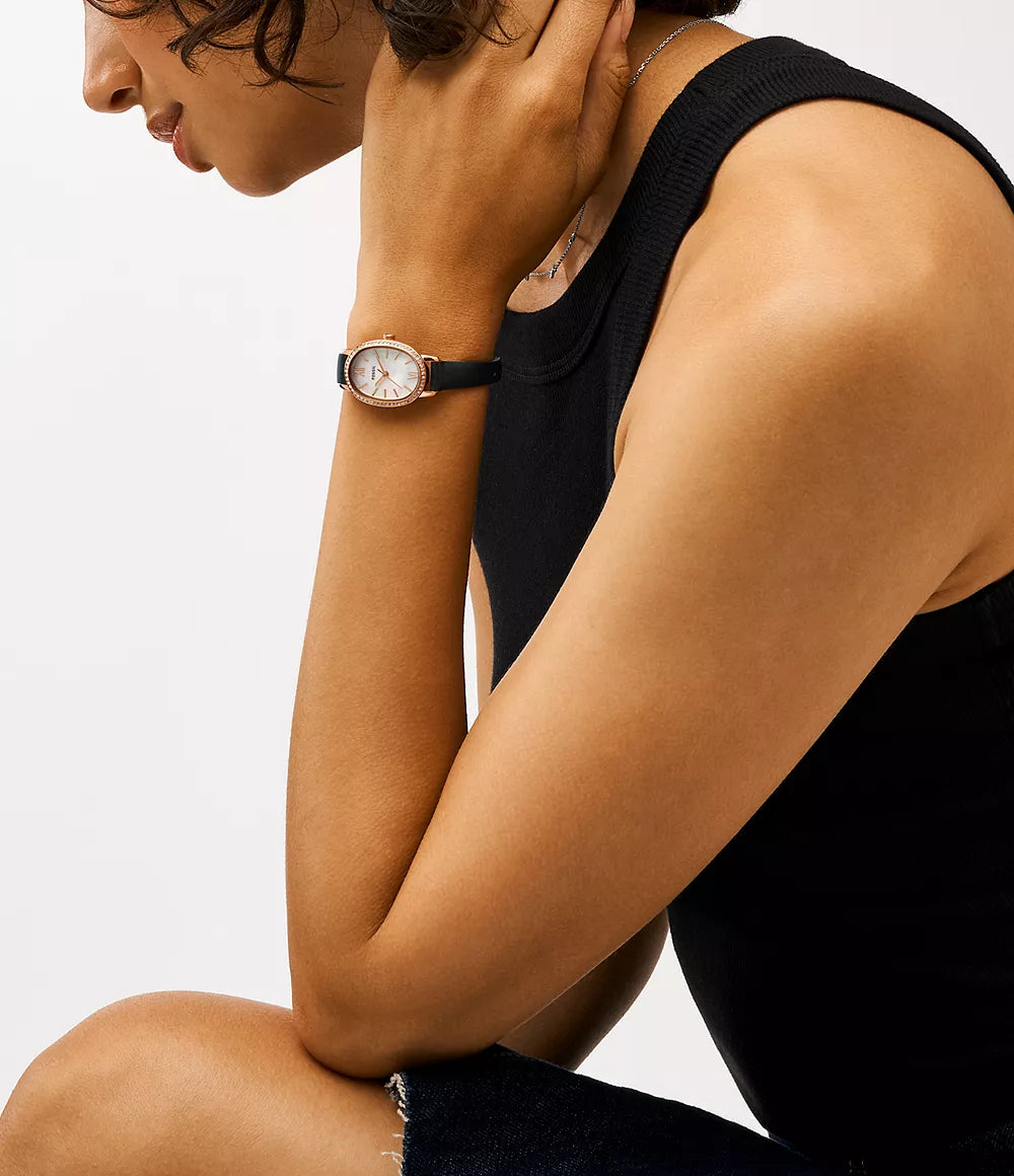 Penny Three-Hand Medium Black Leather Watch