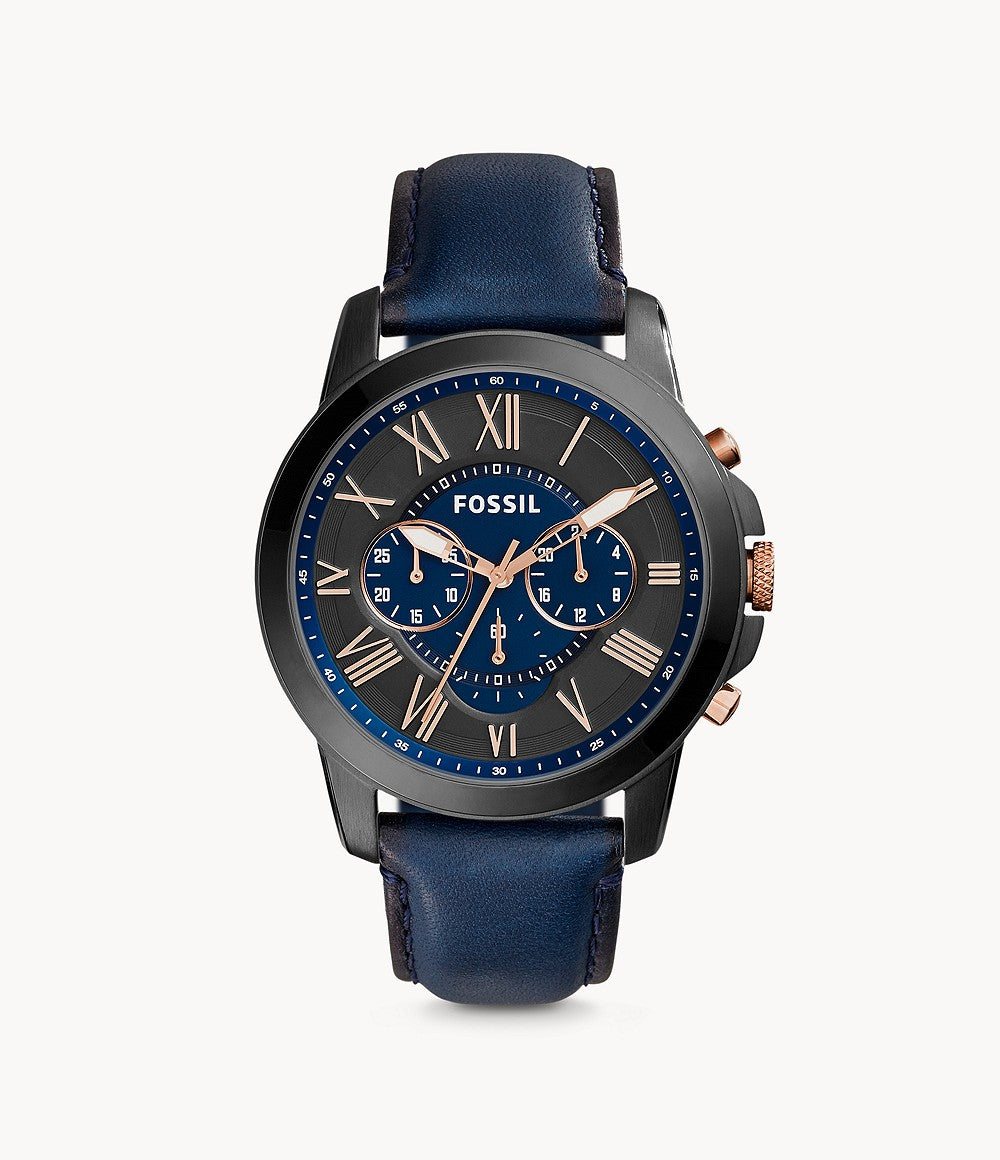 Fossil Grant Chronograph Blue Leather Watch