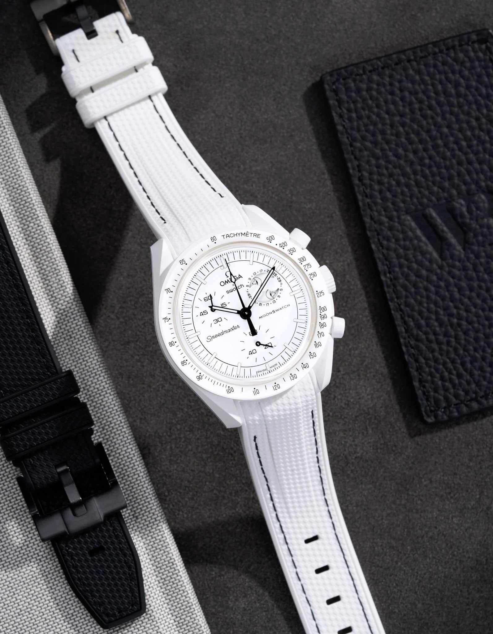 Curved Premium Rubber Strap - Vertech White & Black Stitches