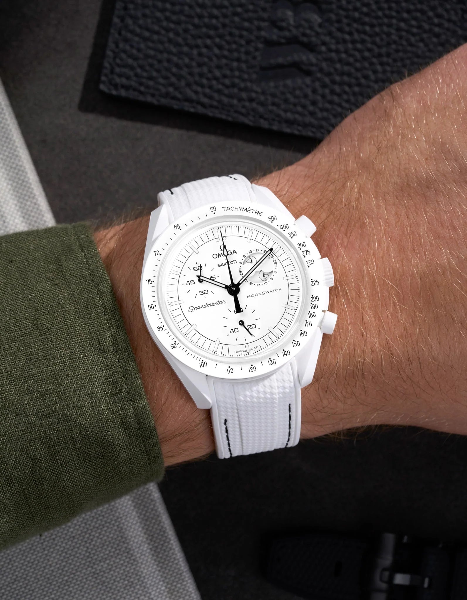 Curved Premium Rubber Strap - Vertech White & Black Stitches